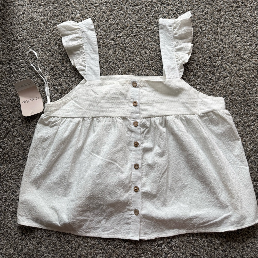 🤍New In White Ruffle Strap Button-Front Top